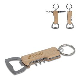 Bamboe wijn &amp; flesopener sleutelhanger Natuur -  LT99705-N0094