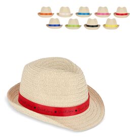 Chapeau de paille végétal avec bande colorée Orange -  LT90502-N0026