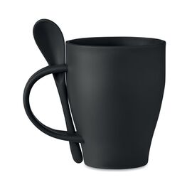 Reusable mug with spoon 300 ml Black -  MO6255-03