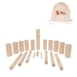 Houten Kubbspel in katoenen pouch Hout - empty LT90777-N0093