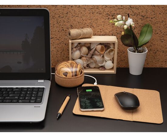 Tapis de souris en liège avec support téléphone et induction Beige - XD Collection P308.089