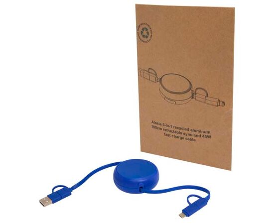 Alasia 5-in-1 100 cm intrekbare datasynchronisatie- en 45 W snellaadkabel van gerecycled plastic en aluminium Koningsblauw - Unbranded 12442053