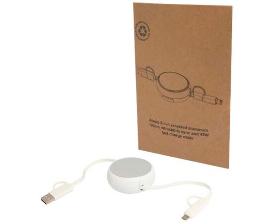 Alasia 5-in-1 100 cm recycled plastic and aluminium retractable data sync and 45W fast charge cable Silver - Unbranded 12442081
