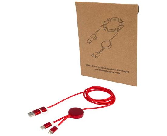 Câble 5 en 1 Alasia en aluminium et plastique recyclés de 150 cm pour la synchronisation des données et la charge rapide de 27 W Rouge - Unbranded 12442521