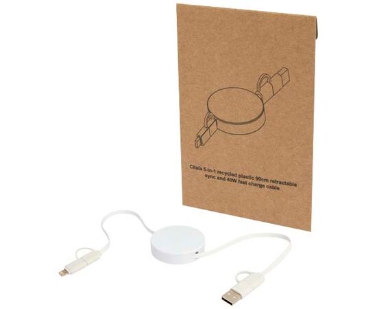 Câble rétractable 5 en 1 Citala en plastique recyclé de 90 cm pour la synchronisation des données et la charge rapide de 40 W Blanc - Unbranded 12443001