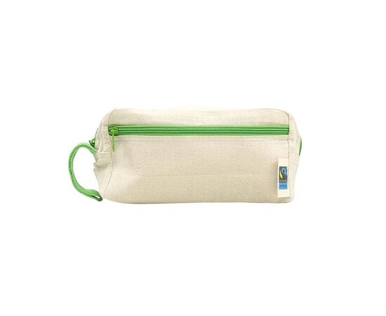 Fairtrade-Kulturbeutel aus robuster OEKO-TEX®-Baumwolle mit farbigem Reißverschluss Grün - MultiGift Fairtrade 998209