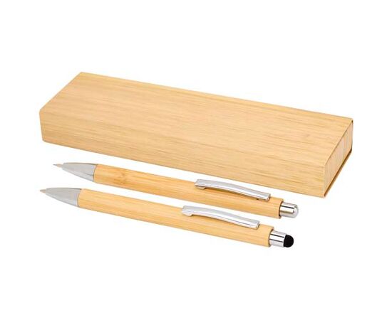 Oblys set met balpen en vulpotlood van bamboe (zwarte inkt) Naturel - Unbranded 10797606