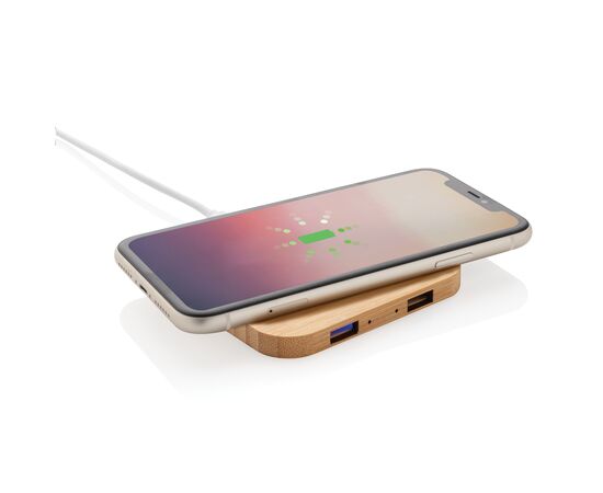 Chargeur à induction 5W en bambou avec double port USB Beige - XD Collection P308.189