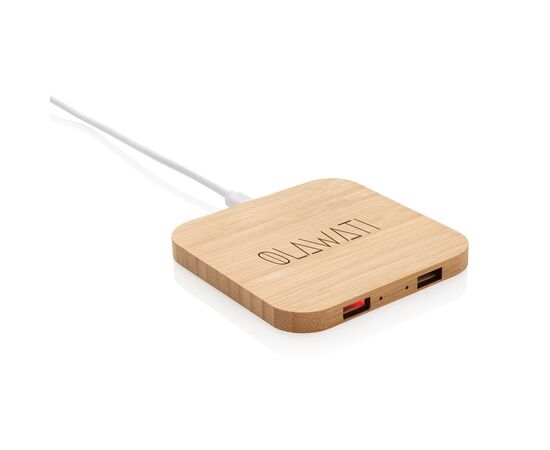 Chargeur à induction 5W en bambou avec double port USB Beige - XD Collection P308.189