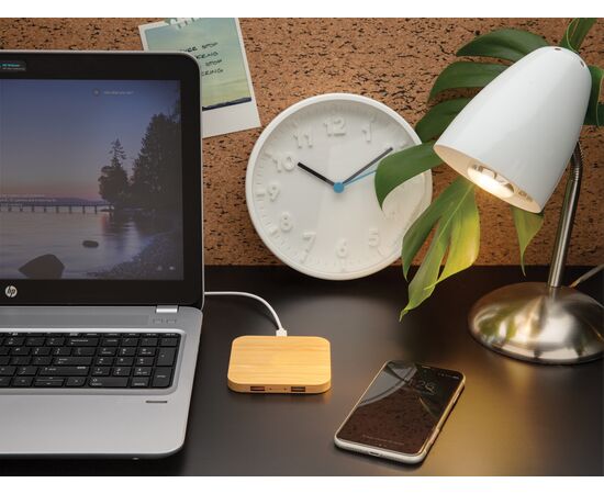 Chargeur à induction 5W en bambou avec double port USB Beige - XD Collection P308.189