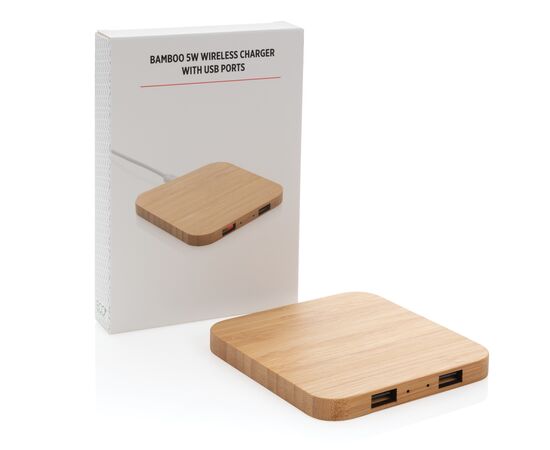 Chargeur à induction 5W en bambou avec double port USB Beige - XD Collection P308.189