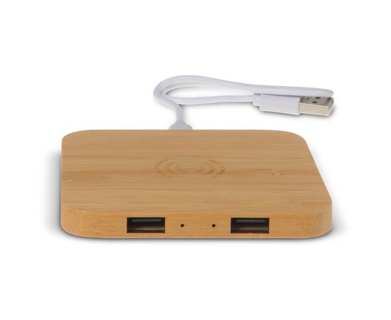 Bamboo Wireless charger with 2 USB hubs 5W Wood -  LT95048-N0093