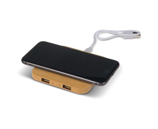 Bamboo Wireless charger with 2 USB hubs 5W Wood -  LT95048-N0093