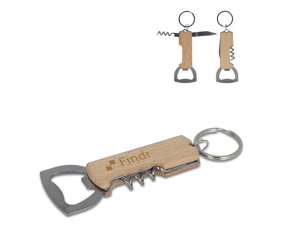 Bamboe wijn &amp; flesopener sleutelhanger Natuur -  LT99705-N0094