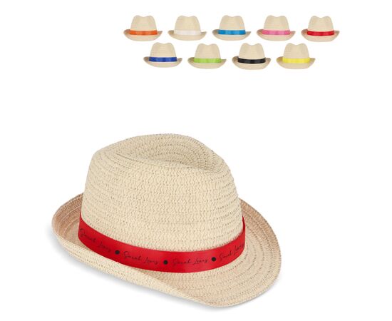 Chapeau de paille végétal avec bande colorée Orange -  LT90502-N0026