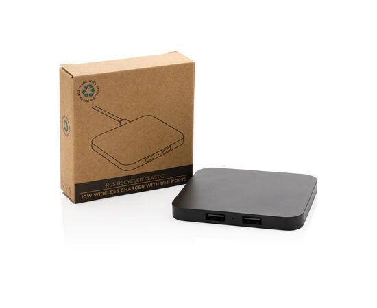 RCS recycled plastic 10W Wireless charger with USB Ports Black - XD Collection P308.461