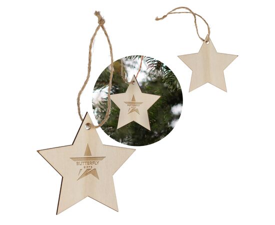 Houten kerstornament ster Natuur -  LT90281-N0094