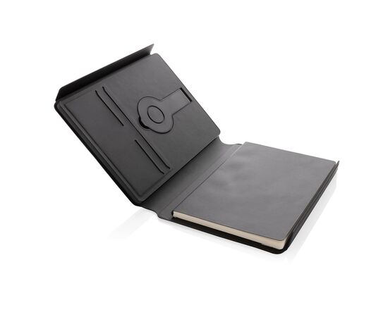 Swiss Peak RCS rePU notebook with 2-in-1 wireless charger Black - Swiss Peak P774.562