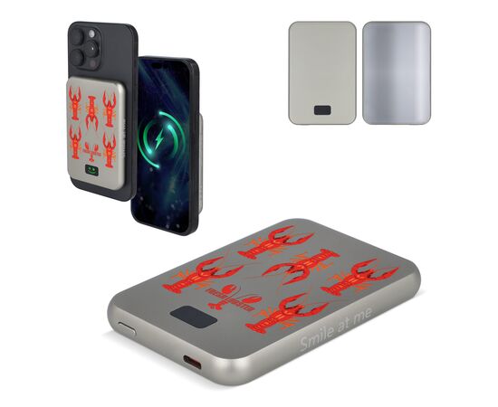 Xoopar Smile Miroir sans fil Powerbank compatible avec MagSafe 5000 mAh Gris clair - Xoopar LT41414-N0062