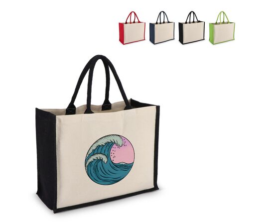 Jute-Katoen Tote OEKO-TEX® 42.5 x 19 x 32cm 320g/m² Donkerblauw -  LT95373-N0010