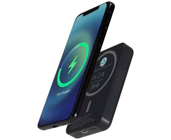 Batterie de secours Acrab magnétique sans fil de 5 000 mAh et 15 W avec PD de 20 W - fabriquée en plastique recyclé Noir - Unbranded 12444190