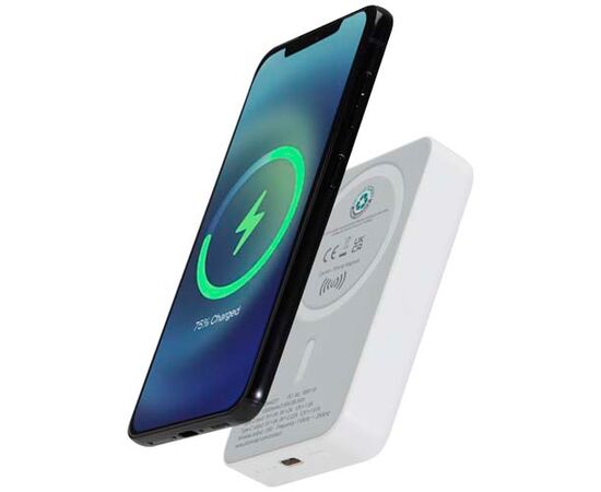 Batterie de secours Acrab magnétique sans fil de 10 000 mAh et 15 W avec PD de 20 W - fabriquée en plastique recyclé Blanc - Unbranded 12444201