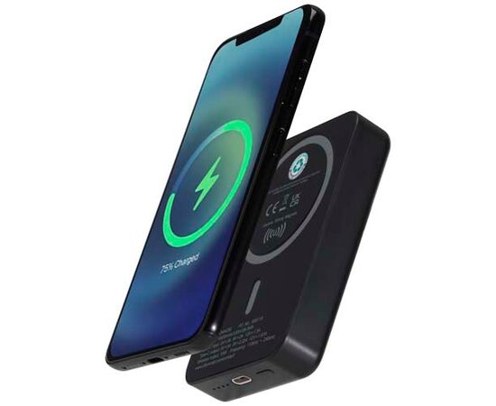 Acrab 10.000 mAh 15W magnetic wireless power bank with 20W PD - made from recycled plastic Black - Unbranded 12444290