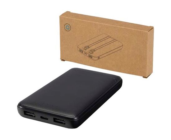 Adhil powerbank van 10.000 mAh 10 W van gerecycled plastic met 2 ingebouwde kabels Zwart - Unbranded 12445990