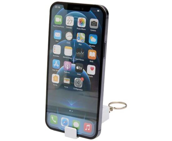 Aggia telefoonstandaard van bamboe met fidgetspeeltje van gerecycled plastic Wit - Unbranded 12446001