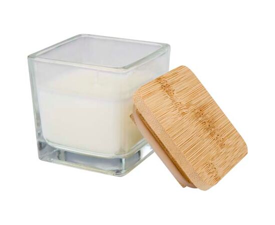 Bougie carrée Ambra en verre avec couvercle en bambou Blanc - Unbranded 12635401