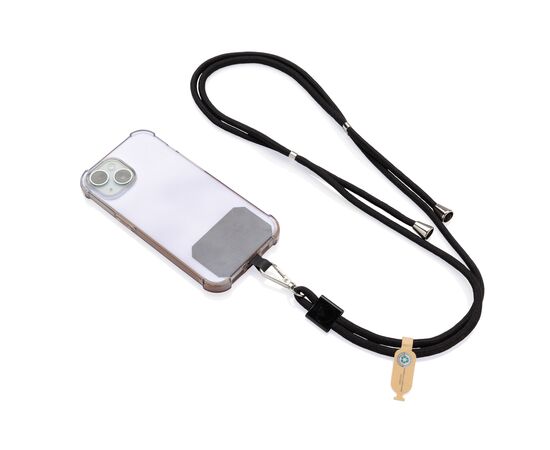 CarryLoop RCS rPET verstelbare lanyard met telefoonhouder Zwart - XD Collection P302.8101