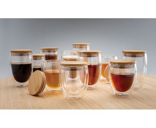 Set de 2 verres double paroi 250ml avec couvercle en bambou Transparent - XD Collection P432.140