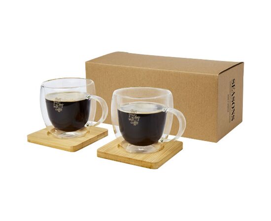 Tasse Manti 2 pièces en verre à double paroi de 250 ml avec sous-verre en bambou  Translucide, Naturel - Seasons 11331501