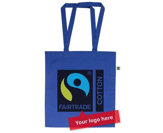 Sac en coton Fairtrade avec de longues poignées Bleu - MultiGift Fairtrade 987604