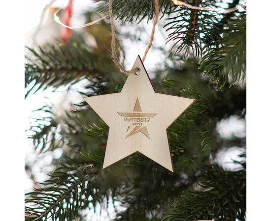 Houten kerstornament ster Natuur -  LT90281-N0094