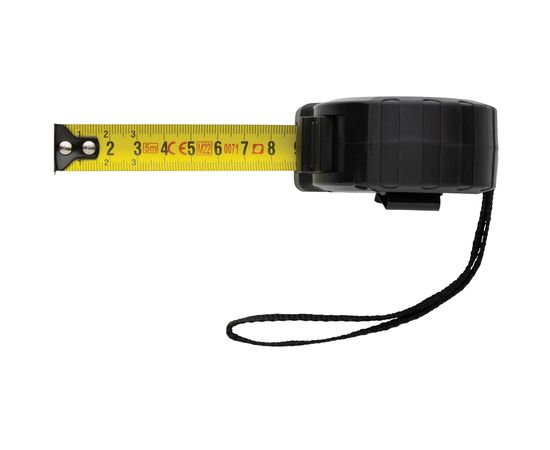 5m/19mm Maßband mit Stop-Taste aus RCS recycelt. Kunststoff Schwarz - XD Collection P112.131