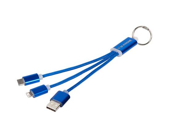 Metalen 3-in-1 oplaadkabel met sleutelhanger Koningsblauw - Unbranded 13496102