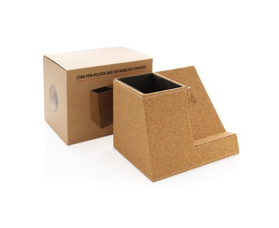 Kurken pen houder met 5W draadloze oplader Khaki - XD Collection P308.199