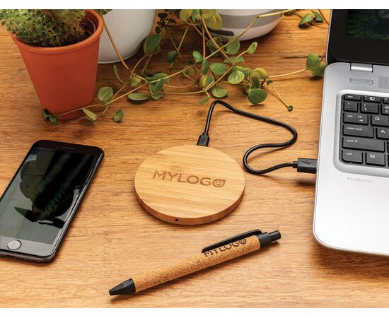 Chargeur sans fil 5W rond en bambou Brun - XD Collection P308.229