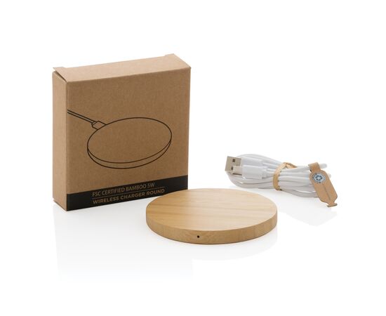 Chargeur sans fil 5W rond en bambou Brun - XD Collection P308.229