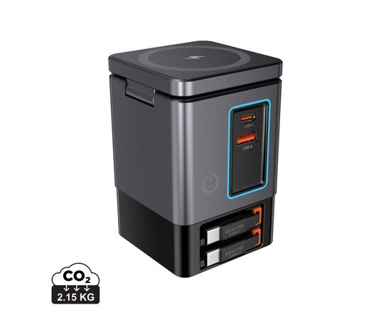 Urban Vitamin Sacramento 105W GaN lader, uittrekbare kabels Grijs, Zwart - Urban Vitamin P309.5402