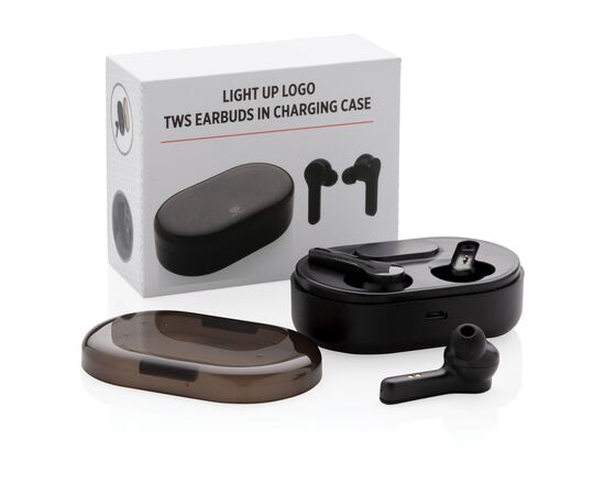 Light up logo TWS earbuds in charging case Black - XD Collection P329.181