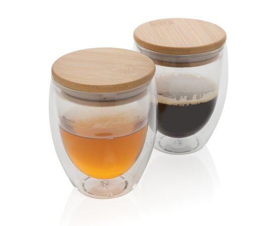 2-tlg Set Borosilikatgläser mit Bambusdeckel 250ml Transparent - XD Collection P432.140