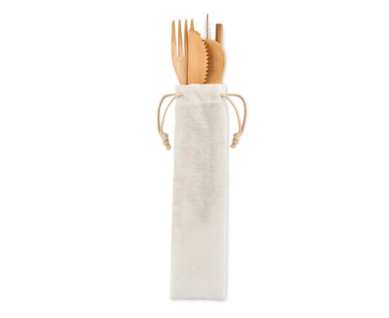 Bamboo cutlery with straw Beige -  MO6121-13