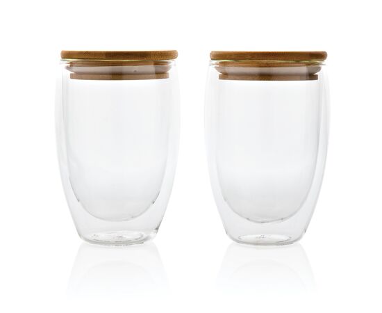 2-tlg Set Borosilikatgläser mit Bambusdeckel 350ml Transparent - XD Collection P432.270