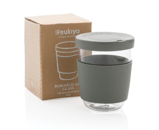 Verre 360ml avec couvercle et manchon en silicone Ukiyo Gris - Ukiyo P432.702