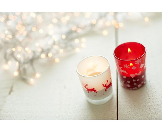 Photophore en verre décoré et livré avec une bougie Kirsten Blanc -  5039.002