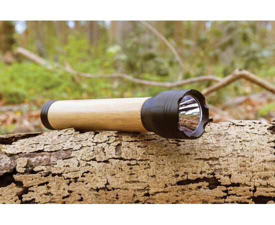 Lucid 5W RCS certified recycled plastic & bamboo torch Solid black, Brown - XD Collection P513.791
