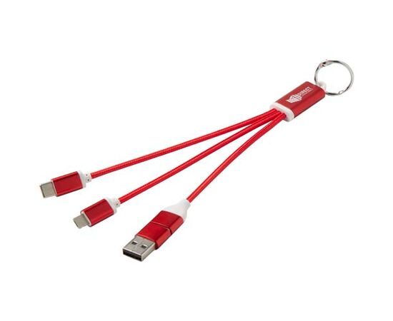 Câble de charge 4-en-1 Metal en aluminium recyclé avec porte-clés Rouge - Unbranded 12438221