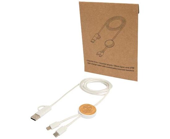 Câble 5 en 1 Chechia en plastique recyclé de 150 cm pour la synchronisation des données et la charge rapide de 27 W avec détails en bambou Blanc - Unbranded 12442201